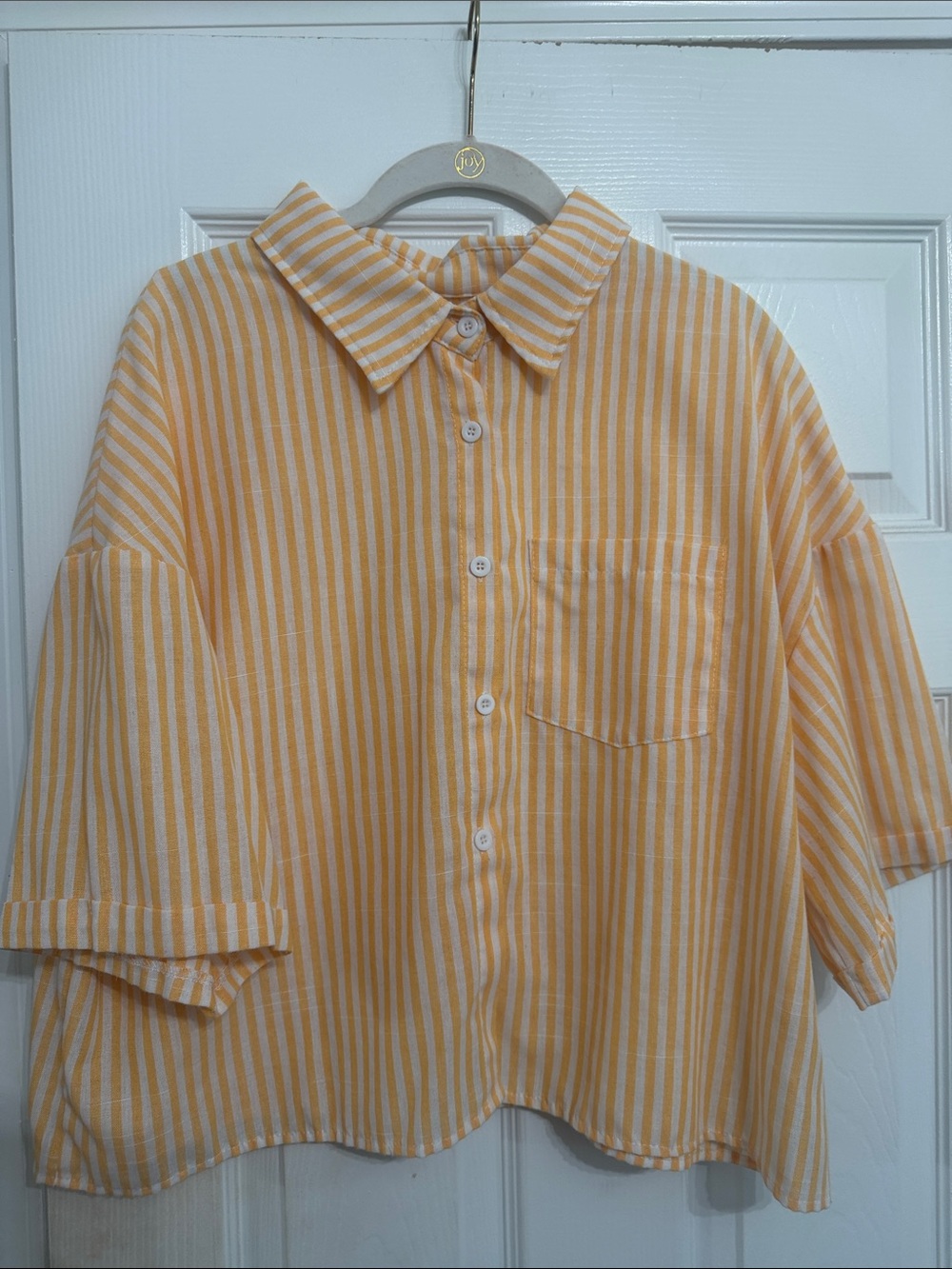 Shein Striped Button-Up Crop Shirt in Orange